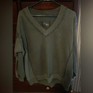 Aerie Olive Green V-Neck Sweatshirt